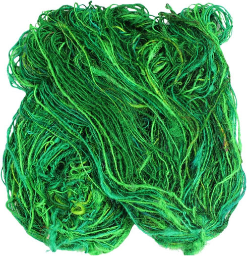 Premium Recycled Sari Silk Yarn - Ocean of Green Multicolour (120 Yards) - Eco Friendly Silk Sari Yarn......