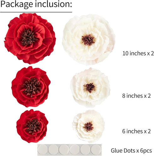 Paper Flower Decorations for Wall, Flower Wall Decor for Birthday Wedding Backdrop Baby Nursery Wall Decor Baby Showers Bridal Shower (Red+White, ...