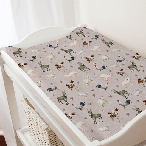 Baby Farm Animals Life Changing Pad Covers for Boy Girl 32''x16'' Farm Cow Pig Lamb Donkey Rooster Fitted Diaper Change Table Pad Sheets Farmhouse...
