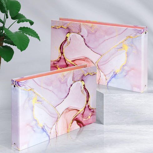 Legal-Size Binder, for 8.5 x 14 paper, 3 Ring Binder 1 Inch, Landscape Spreadsheet Binder with Elastic Cord, Pink Marble...