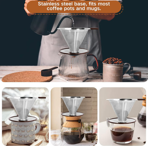 Pour Over Coffee Dripper?Reusable Stainless Steel Drip Cone Coffee Filter, Update Double Ultra Fine Micro Mesh Filter, Professional Paperless Drip...