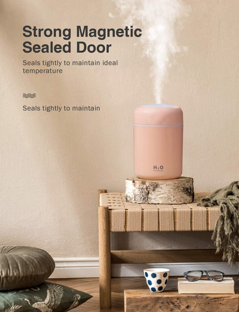 Kamon 300ml Mini Ultrasonic Cool Mist Humidifier, 7 Color LED Night Light, 2 Mist Mode, Auto Shut-Off for Car, Home, Office, Travel (Pink)...