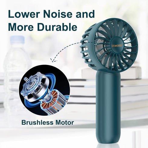VEMONT Handheld Fan, Mini Portable Hand Fan with 2500mAh Rechargeable Battery,Personal Pocket Hand Held Fan with 3 Speeds(3-10H Working Time),Supe...