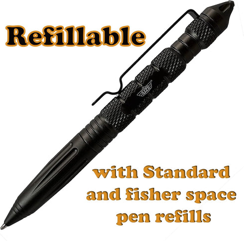 Uzi Tactical Pen with CuffKey in the Cap, Refillable Ultra Durable Aircraft Aluminum Ballpoint Pen Writing Tactical Pen Self Survivor Pen (Black)...