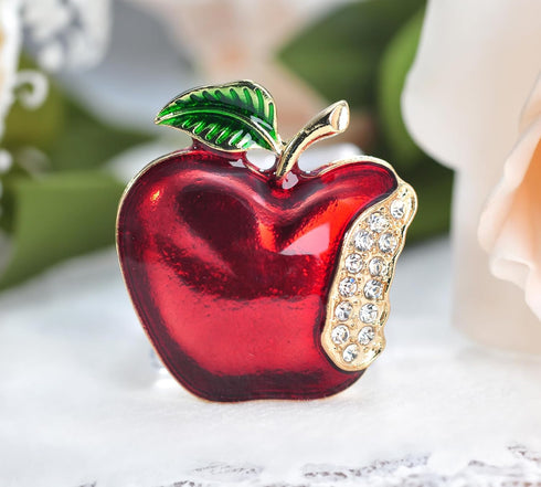 Gyn&Joy Hand Painted Red Apple Fruit Brooch Pin...