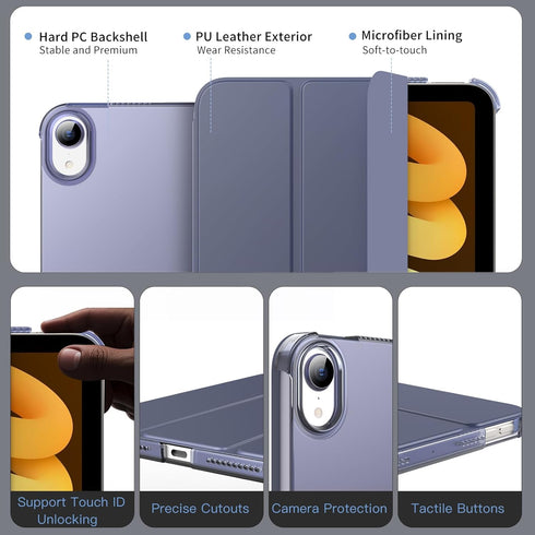 MoKo for iPad mini 7 (A17 Pro) Generation Case 2024, iPad mini 6 Case 2021, 8.3-inch Slim Lightweight Protective Hard Back PC Shell Stand Cover Su...