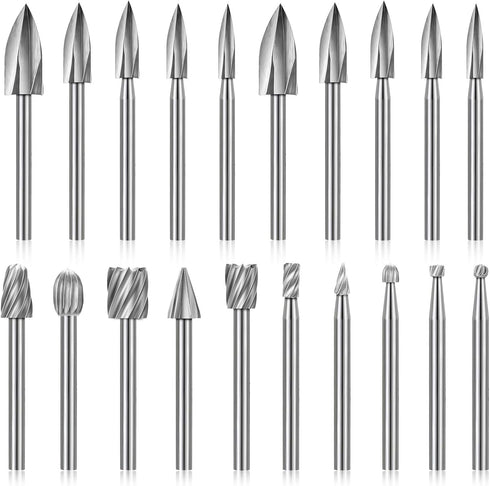 Honoson 20-Piece Wood Carving Tools Set - Includes HSS Engraving Drill Accessories & HSS Carbide Wood Milling Burrs - Universal Fitment for Rotary...