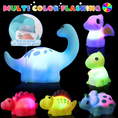 Light Up Bath Toys for Toddlers Kids Baby Boys, No Hole Dinosaur Bath Toys with Bath Book & Organizer, Led Light Bath Time Water Toys for Bath Tub...