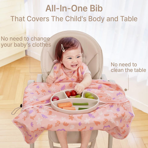 All-in-one Coverall Baby Feeding Bibs, Sleeveless, Suction plates compatible BLW Bibs Covers baby and high chair...