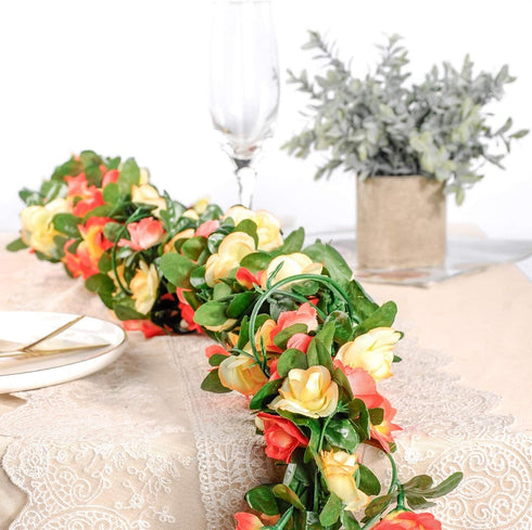 Miracliy 9Pcs 74FT Flower Garland Artificial Rose Arch Vines Fake Spring Floral Garland for Flower Wall Backdrop Wedding Mothers Day Garden Tea Pa...