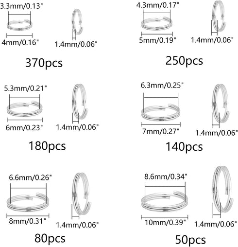 PH PandaHall 1070pcs Silver Split Rings 6 Sizes Iron Double Jump Rings Jewelry O Rings for DIY Necklace Bracelet Earring Jewelry Making (4mm, 5mm,...