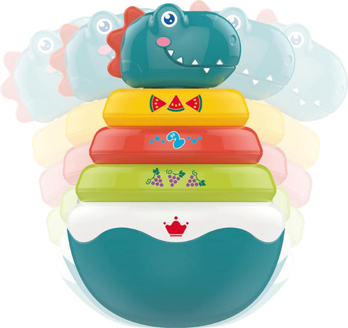 PlenPLAY Baby Tummy Time Toy - Dinosaur Stacking Toy for Age 6+ Months, Weeble Wobble Toys for Babies 6 9 12 Months, Stacking Ring STEM Learning T...