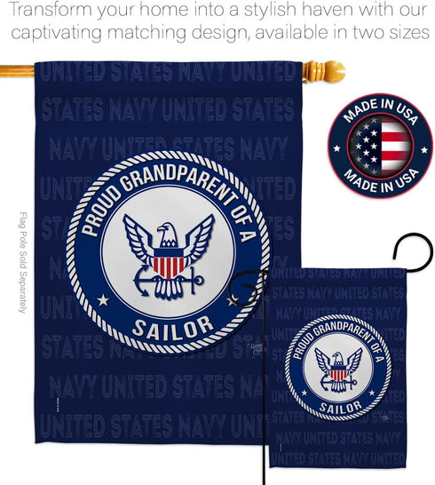 Breeze Decor Proud Grandparent Sailor Garden Flag Armed Forces Navy USN Seabee United State American Military Veteran Retire Official House Banner...