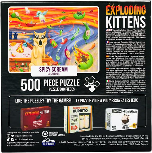 Exploding Kittens 500 Piece Jigsaw Puzzle - Spicy Scream, Jigsaw Puzzles for Adults, Cat Puzzle, Art Puzzle...