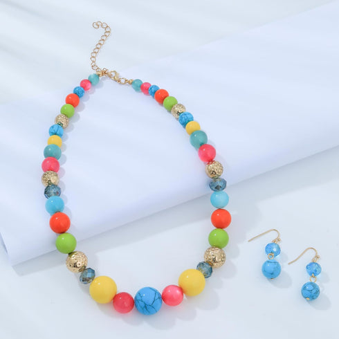 8-18mm Beads Necklace 18” Graduated Chunky Beaded Choker Necklaces with Earring Set for Women...