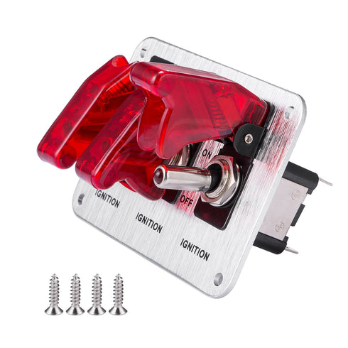 Toggle Switch,Dc 12v Metal wire drawing face plate Car Toggle Switch with LED Indicator For For Racing Sport Competitive Car (RED)...