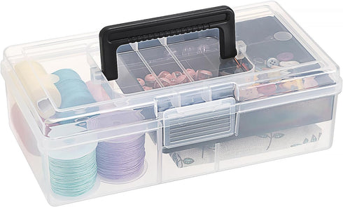 BTSKY Clear Plastic Storage Box with Removable Tray Multipurpose Stationery Storage Box with Handle Handy Sewing Box Art Craft Supply Organizer Ho...