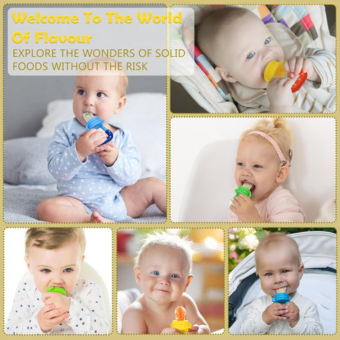 WAJIAYON Baby Fruit Feeder/Food Feeder Pacifier (3 Pack)- Infant Teething Toys | Fruit Pacifier Feeder | Silicone Teether Feeder Baby | Baby Feedi...