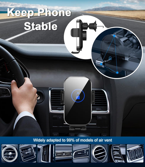 Wireless Car Charger Mount, 15W Fast Charging Auto Clamping Car Charger Holder for iPhone/Samsung for iPhone 15 14 13 12 11 Pro,Samsung Galaxy S23...