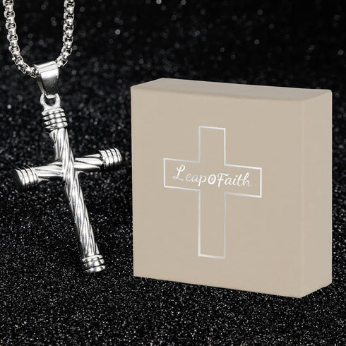 Cross Pendant for Car Rear View Mirror Decor Prayer Hanging Ornament Stainless Steel Rope Winding Cross Necklace Men Boys Christian Gift (Silver)...