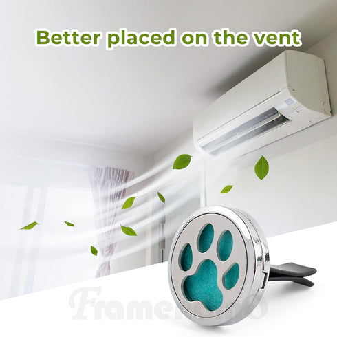 Framendino, 1 Pack Dog Paw Print Essential Car Oil Diffuser Aromatherapy Car Diffuser Vent Clip Stainless Steel Air Freshener Lockets for Men Wome...
