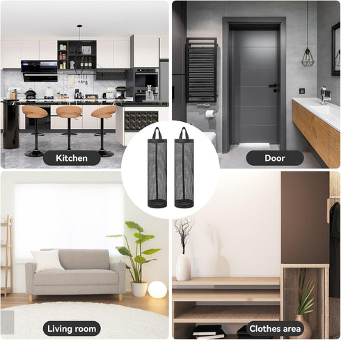 2Pack Plastic Bag Holder, Grocery Bag Holder for Plastic Bags Mesh Hanging Storage Dispenser Trash Bag Organizer Shopping Bag Holder for Plastic B...