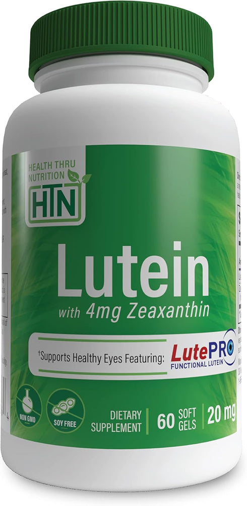 Health Thru Nutrition Lutein 20mg with Zeaxanthin 4mg | Marigold Extract in Nature Identical 5:1 Ratio | Supports Healthy Eye, Skin and Brain Func...