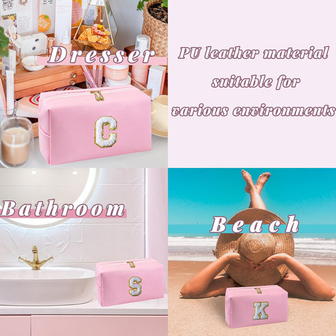Makeup Bag Cosmetic Bag Pink Small Cute Personalized Toiletry Pouch Aesthetic Preppy Waterproof Large Capacity PU Leather Storage Bag for Pocket C...
