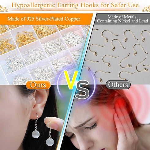 Hypoallergenic Earring Making Kit, modacraft 2000Pcs Earring Making Supplies Kit with Hypoallergenic Hooks, Earring Findings, Backs, Pins Jump Rin...