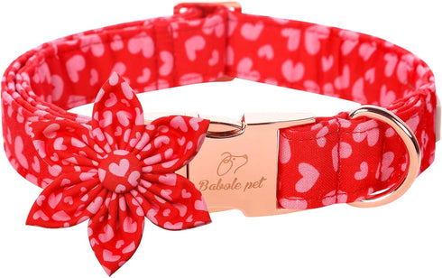 Valentine's Day Dog Collar with Flower Tie, Pink Red love Male Dog Collar with Safety Metal Buckle Adjustable Puppy Collars for Small Medium Large...