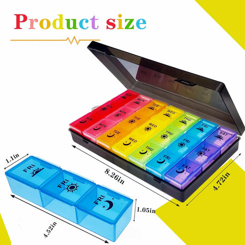 Pill Organiser, Large Tablet Organiser, Weekly Pill Box 7 Day 3 Times a Day, Medication Organizer, Medicine Storage Box with Dust-Proof Container ...