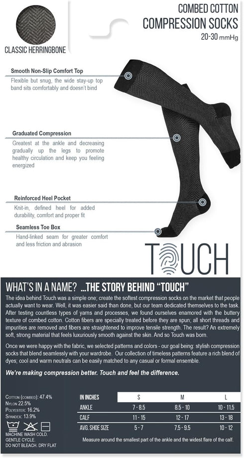 20-30 mmHg Cotton Socks for Women, Black Herringbone, Large...