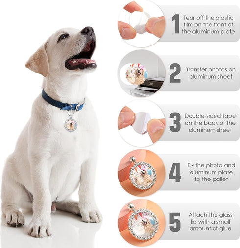 Hicarer 32 Pcs Sublimation Necklace Blank Round Rhinestone Bezel Pendant Trays Set with Glass Domes Sublimation Blank Discs Double Sided Adhesive ...