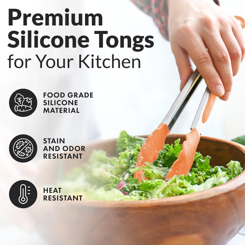 Zulay Stainless Steel Kitchen Tongs with Silicone Tips - Set of 2 (9” & 12”) Locking Cooking Tongs with Non-Slip Grip - Heat Resistant, BBQ Food T...
