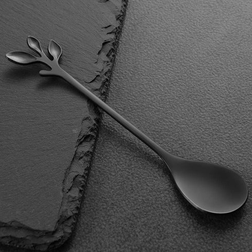 AnSaw Elegant Black Leaf Coffee Spoons - 10-Piece, 4.7" Mini Stainless Steel Espresso & Dessert Tea Spoons, Perfect for Demitasse & Small Servings...