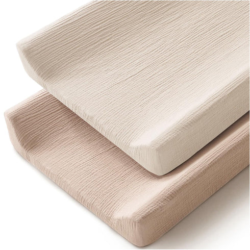 Changing Pad Cover for Neutral Baby Muslin Soft Cotton Diaper Changing Table Pad Cover Changing Pad Sheets for Girls and Boys - 2 Pack(Clay & Ivor...