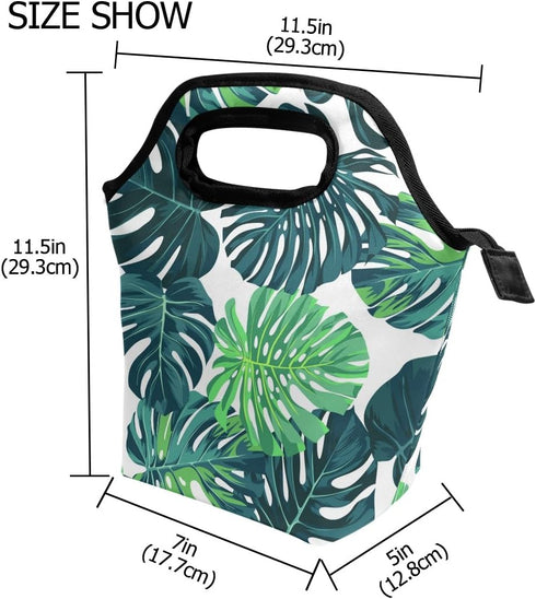 Lunch Bag Tote Handbag Neoprene lunchbox Food Container Tropical Palm Leaves Decor With Stylish Floral Printed Insulated Gourmet Tote Cooler Warm ...