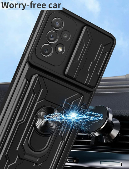 CCSmall Case for Samsung Galaxy A32 4G (Not 5G) with Card Holder, Heavy Duty Protection Phone Case with Magnetic Ring Kickstand Slide Camera Cover...