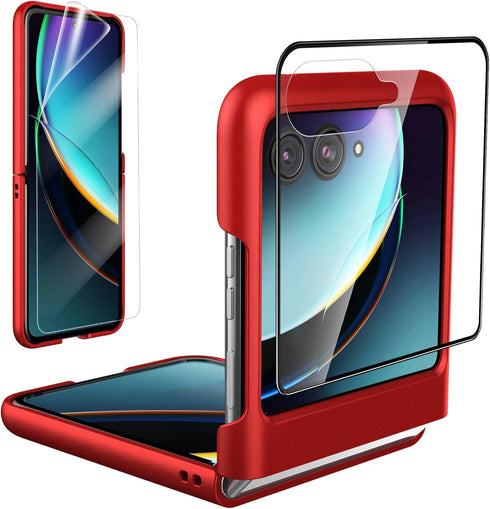 Foluu Slim Fit Case for Motorola Razr Plus 2023, with 1 Pack Soft Inner TPU Moto Razr Plus 2023 Screen Protector, 1 Pack Front Built-in Screen Pro...