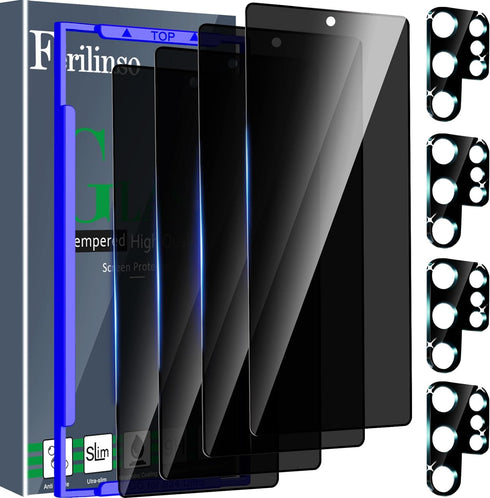 Ferilinso 4 Pack Privacy Screen Protector for Samsung Galaxy S24 Ultra with 4 Pack Tempered Glass Camera Lens Protector Phone Case Friendly Access...