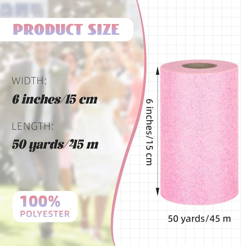Glitter Tulle Rolls 6” by 50 Yards Sparkle Tulle Fabric Ribbon Sequin Tulle Netting Rolls for DIY Tutu Skirt Wedding Birthday Party Decoration (Li...
