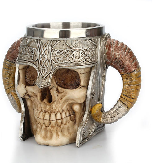 Stainless Steel Skull Mug Viking Drinking Cup Skeleton Resin Beer Stein Tankard Coffee Mug Tea Cup Halloween Bar Drinkware Gift...