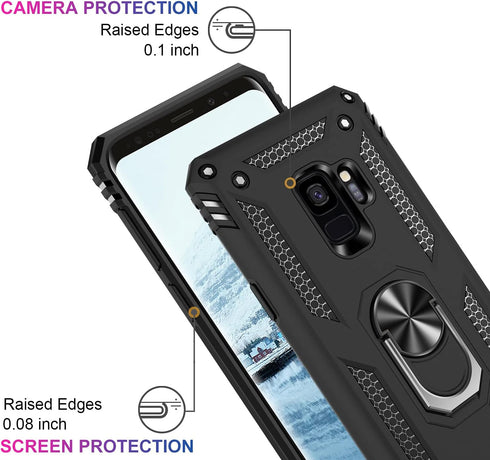 IKAZZ for Galaxy S9 Case,Military Grade Shockproof Heavy Duty Protective Phone Cover Pass 16ft Drop Test with Magnetic Kickstand Black...