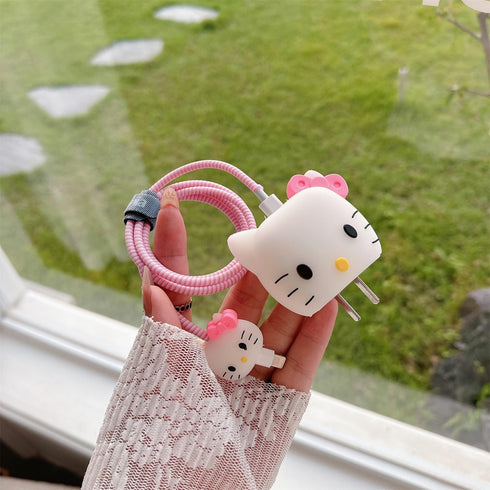 Cute Cartoon Charger Protector Case - Compatible for iPhone 18W 20W USB-C Power Adapter and Lightning Cable (10)......