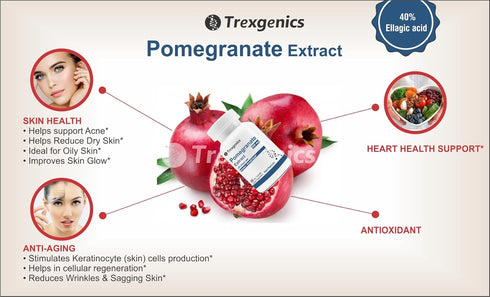 Trexgenics® Pomegranate 500 mg 40% Ellagic Acid, Antioxidant, Skin Health Blood Circulation Support (60 Veg. Capsules)...