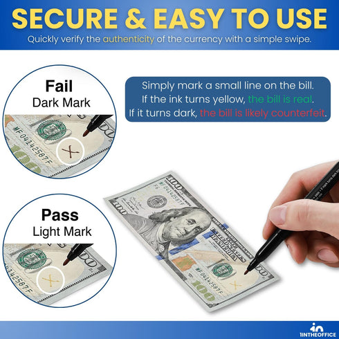 1InTheOffice Counterfeit Bill Detector Pen, Fake Money Marker Detector, (12 Pack) Counterfeit Pen...