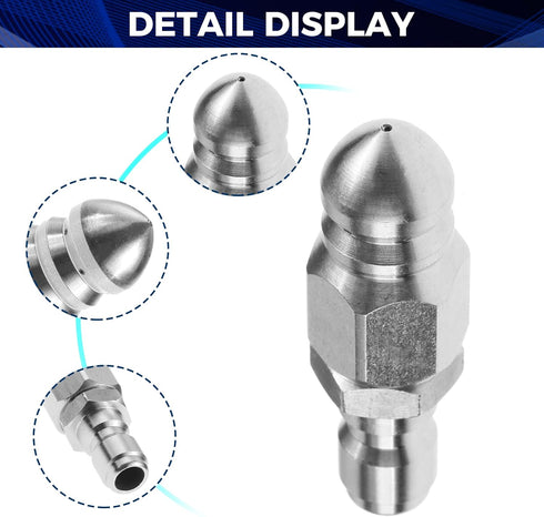 Sewer Jetter Nozzle for Pressure Washer, 2 Sets Pressure Washer Sewer Jetter Nozzle with Stainless Steel, 1/4'' Quick Connector 5000 PSI...
