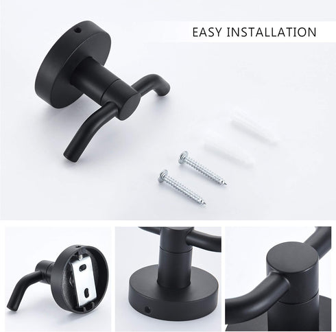 MARMOLUX ACC - 2pack Black Bathroom Hooks for Towels | Modern Black Hooks, Double Robe & Towel Hooks Ideal as Bathroom Towel Holder, Shower Wall H...