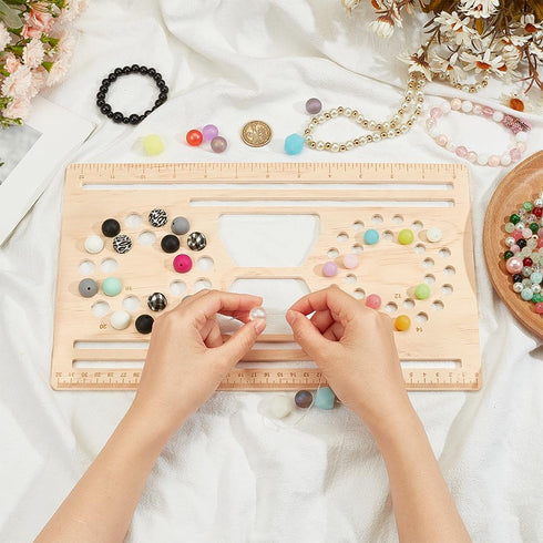 BENECREAT 13x7.8 Inch Wood Bead Board, Hollow Silicone Bead Board Kit, Papaya Whip Bead Wristlet Keychain Tools for Jewelry Making Bracelet Neckla...