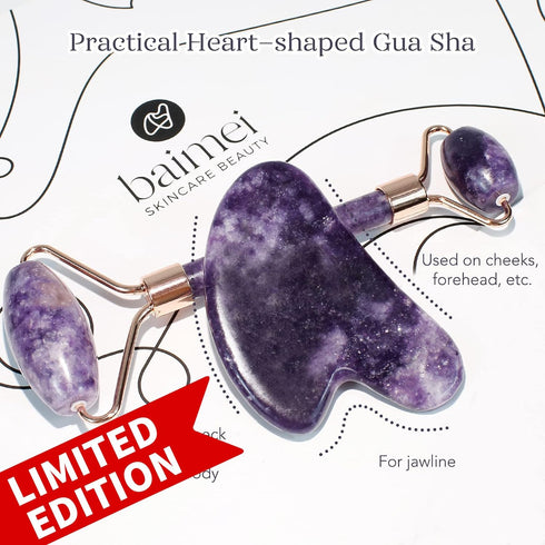 BAIMEI Jade Roller & Gua Sha Set Face Roller and Gua Sha Facial Tools for Skin Care Routine and Puffiness, Self Care Gift for Men Women - Purple...